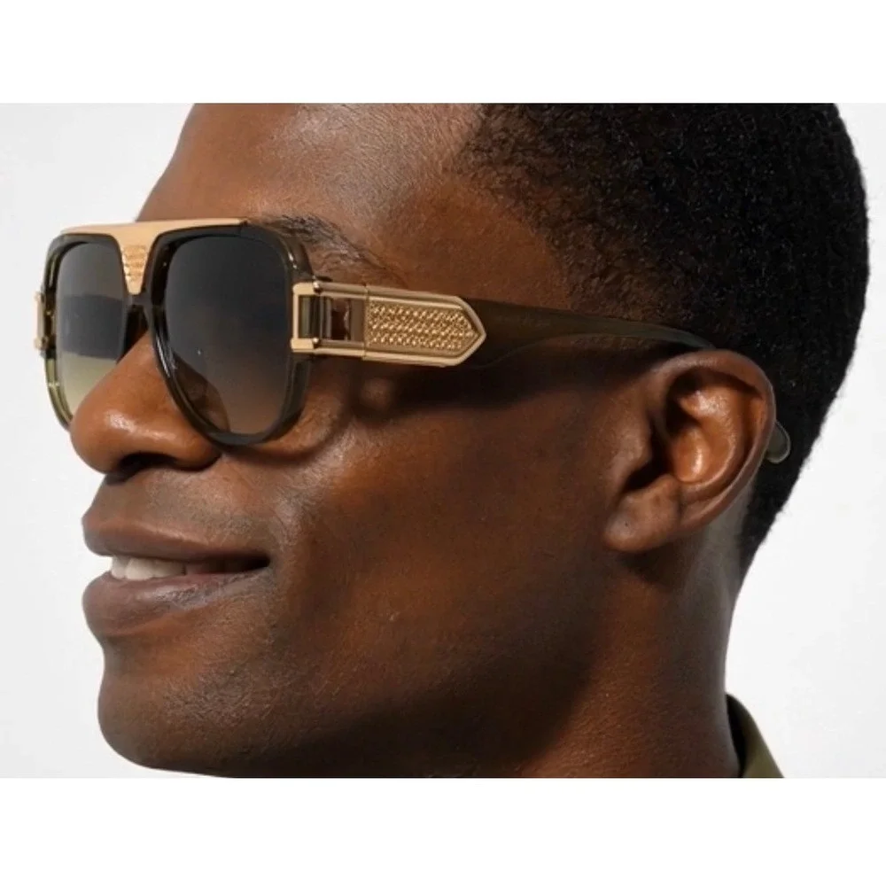 Mens Fashion Designer‎ Sunglasses Olive Green Gold Frame Gradient Lens Eyewear